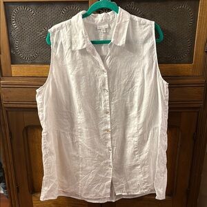 White Sleeveless Button-Up Top